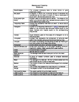 Preview of Statistics and Probability Vocabulary Words