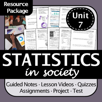 Preview of Statistics in Society Math 9 BC Resources: Notes, Practice, Quiz, Project, Test
