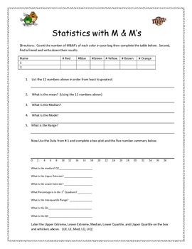 M&M Statistics Project by Linda Roeder