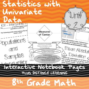 Preview of Statistics with Univariate Data - Unit 2 - 8th Grade - Notes + Distance Learning