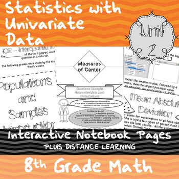 Preview of Statistics with Univariate Data - Unit 2 - 8th Grade-Notes + Distance Learning