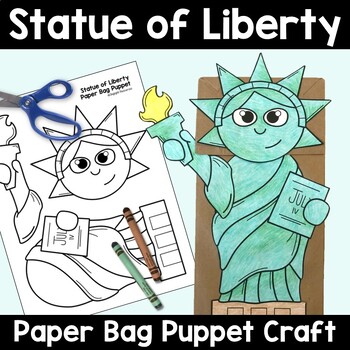 Preview of Statue of Liberty Paper Bag Puppet Craft Activity