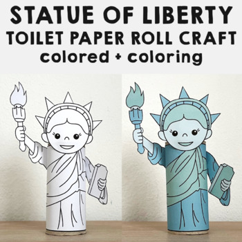 Preview of Statue of Liberty toilet paper craft Printable 4th of July Coloring America