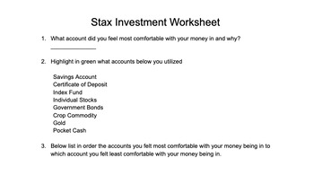 Preview of Stax Investment Worksheet