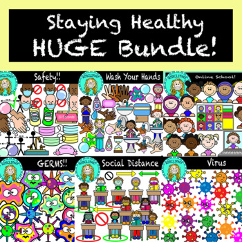 Preview of Stay Healthy Clipart Bundle (color and B&W){MissClipArt}