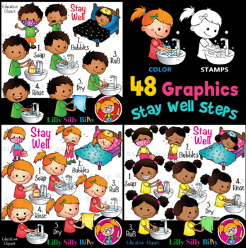 Preview of Stay Well Steps - Clipart Tri-Bundle B/W & Color images, {Lilly Silly Billy}.