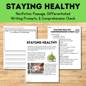 Preview of Staying Healthy (Nonfiction Passage, Writing Prompts, & Comprehension Check)