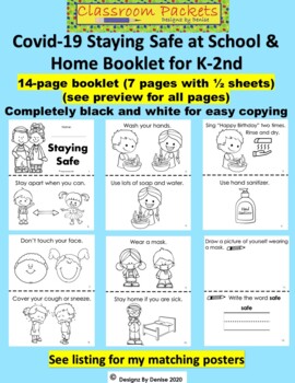 Staying Safe Covid 19 Booklet and Worksheets for Grades K-2 - Distance