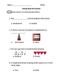 Steady Beat Worksheet/Test/Quiz by Music Ms Jackie |