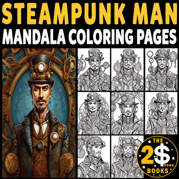 Preview of Steampunk Man Mandala Coloring Book – 10 Pages