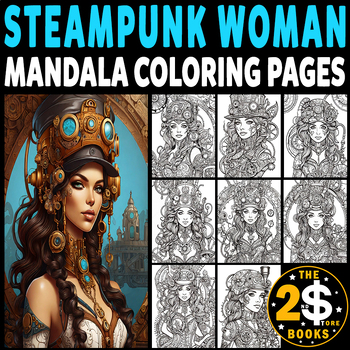 Preview of Steampunk Woman Mandala Coloring Book – 10 Pages