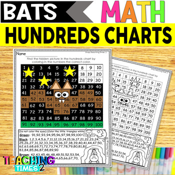 Preview of Bats Hundreds Chart | Science | Literacy | Math Centers | Color by Number