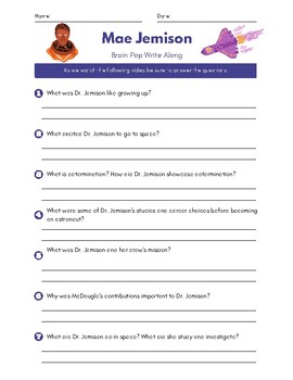 Preview of Stellar Journey with Dr. Mae Jemison: A Brain Pop Companion Worksheet