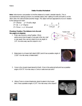 Preview of Stellar Parallax Worksheet