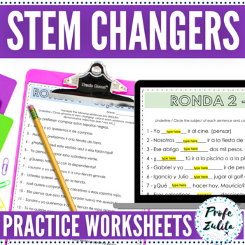 Preview of Stem Changing Verbs & Demonstrative Adjectives in Spanish Practice Worksheets