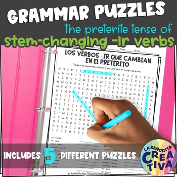 Preview of Stem-Changing -ir Verbs in the Preterite Word Puzzles | Wordsearch and Crossword