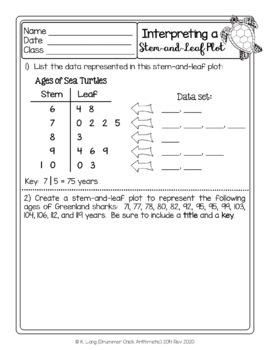 Stem-and-Leaf Plot Explanation and Worksheet by Drummer Chick Arithmetic