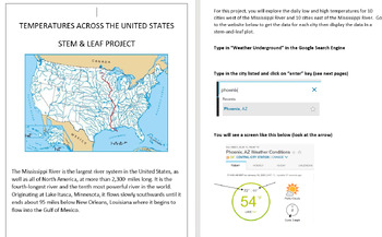 Preview of Stem and Leaf Plot Temperature Activity Worksheet Practice Activity Project
