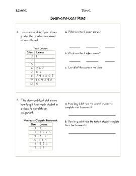 Stem and Leaf Practice Worksheet by Ashley Koss  TpT