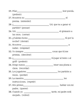 Stem Changing verbs in Spanish Worksheet 2 by jer | TpT