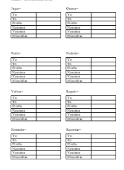 Preview of Stem-changing verbs table (verbos con cambio de raíz)