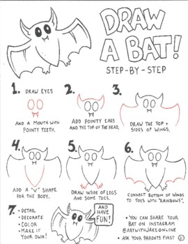Step By Step Halloween Drawing - Draw-a-Bat by Art with Jake | TPT