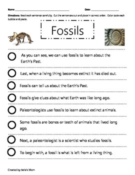 Paragraph Cut & Paste on Fossils by Bella's Blooming Basics | TPT