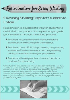 Preview of Step by Step Ratiocination (Revising & Editing) Printable for ANY ESSAY