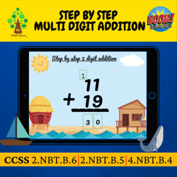 Preview of Step by step 2 digit by 2 digit addition Back to school boom card Spring 2022