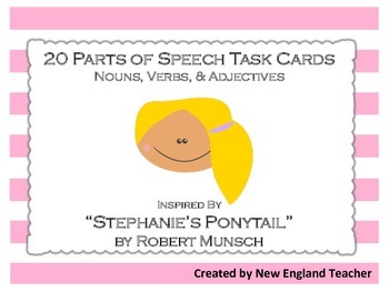 Preview of Stephanie's Ponytail Theme Parts of Speech Grammar Task Cards: Set of 20