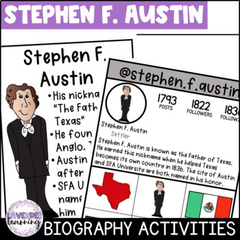 Preview of Stephen F. Austin Biography Activities, Flip Book, and Report - Texas History