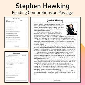 Preview of Stephen Hawking Biography Reading Comprehension Printable