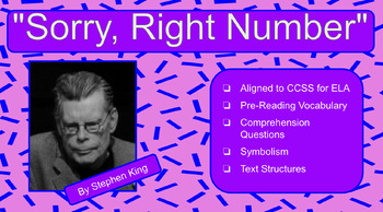 Preview of Stephen King:  Sorry, Right Number Vocabulary