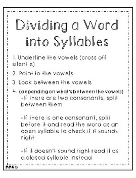 Steps For Dividing a Word Into Syllables by Meghan Kennedy | TpT