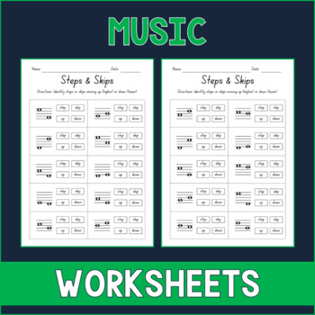 Preview of Steps & Skips Music Notes Worksheets - Test Prep - Sub Plan - Assessment
