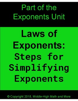 Preview of Laws of Exponents:  Steps for Solving Exponential Expressions - FREE