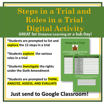 Preview of Steps in a Trial Digital Activity for Law | Business Law | Civics Class