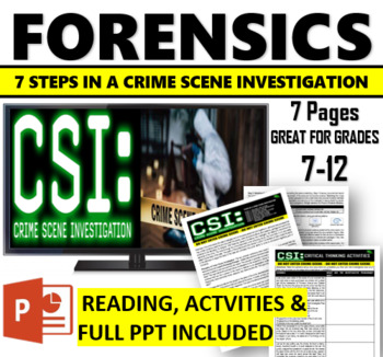 Preview of Forensics: 7 Steps of Crime Scene Investigation: Reading, Questions & Activity