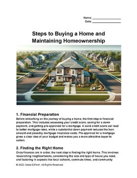 Preview of Steps to Buying a Home and  Maintaining Homeownership Worksheet