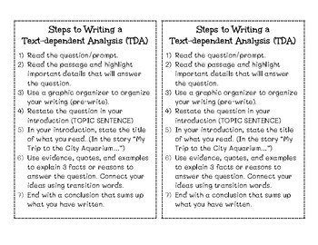 Preview of Steps to Writing a T.D.A (Text Dependent Analysis)