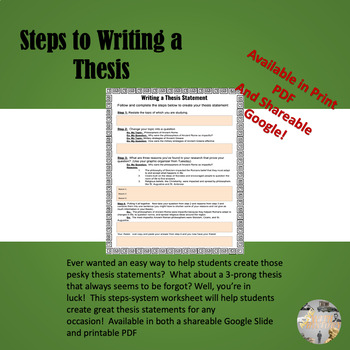 Steps to Writing a Thesis Worksheet (Works for Distance Learning!)