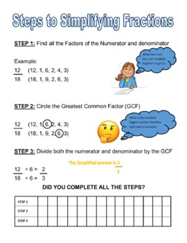 Preview of Steps to simplifying fractions