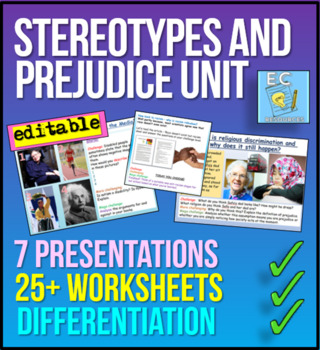 Preview of Stereotypes + Prejudice (racism, homophobia, disability, sexism, more!)