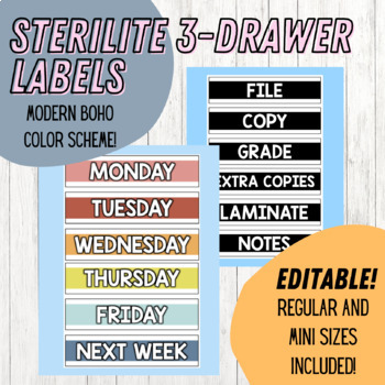 Preview of Sterilite 3-Drawer Labels - Regular and Mini Size  | Modern Rainbow | EDITABLE