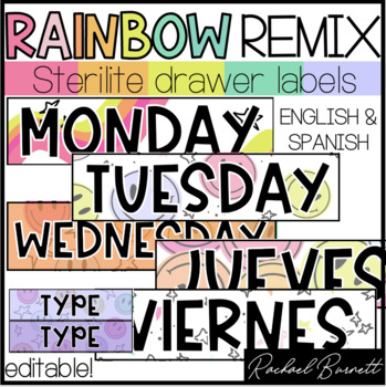 Preview of Sterilite Drawer Labels // Rainbow Remix 90's retro classroom decor