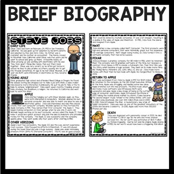 Inventor of Apple Steve Jobs Biography Reading Comprehension Worksheet