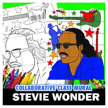 Preview of Stevie Wonder Black History Art Class Group Mural Coloring Project Lesson