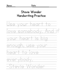 Preview of Stevie Wonder Quote Handwriting Practice
