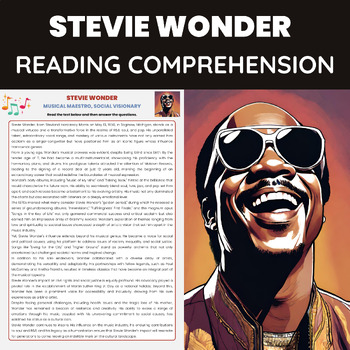 Preview of Stevie Wonder Reading Comprehension Worksheet | R&B Soul and Pop Music