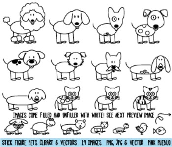 Stick Figure Pets Clipart Clip Art, Stick Family Pets and Animals by  PinkPueblo